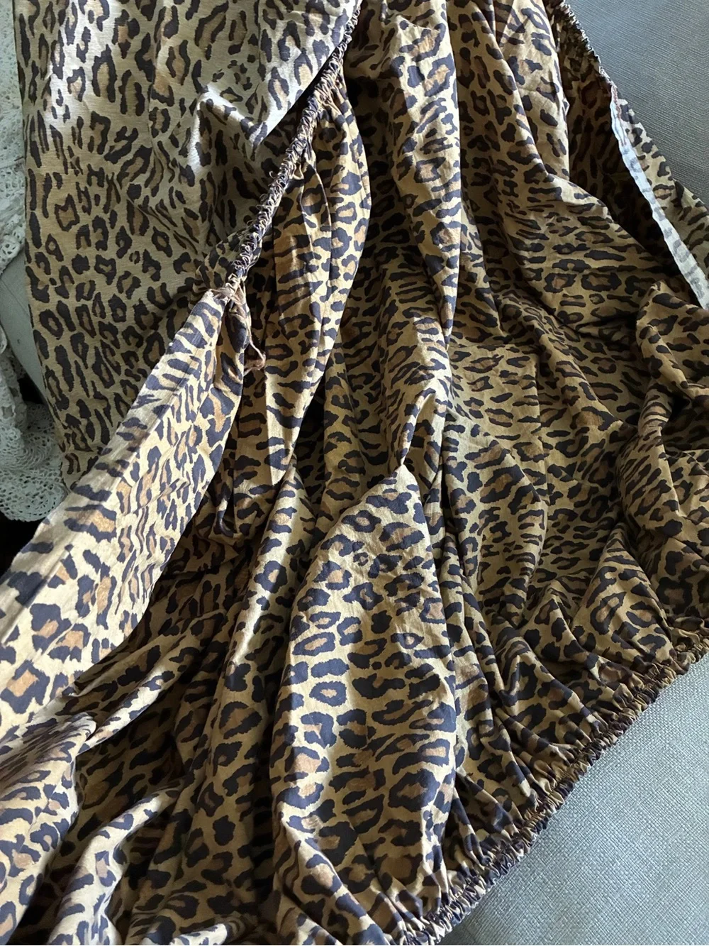 Vintage Ralph Lauren Home GuinevereLeopard-Print Fitted Sheet in Brown and Cream